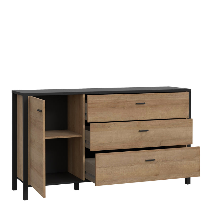 High Rock 1 Door 3 Drawer Sideboard in Matt Black/Riviera Oak — detail view