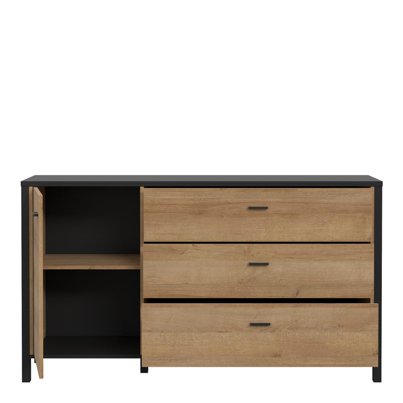 High Rock 1 Door 3 Drawer Sideboard in Matt Black/Riviera Oak — alternative angle