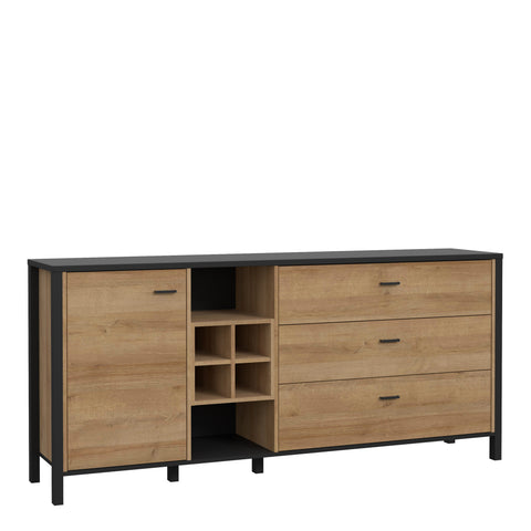 High Rock (Large) Sideboard in Matt Black/Riviera Oak — front view