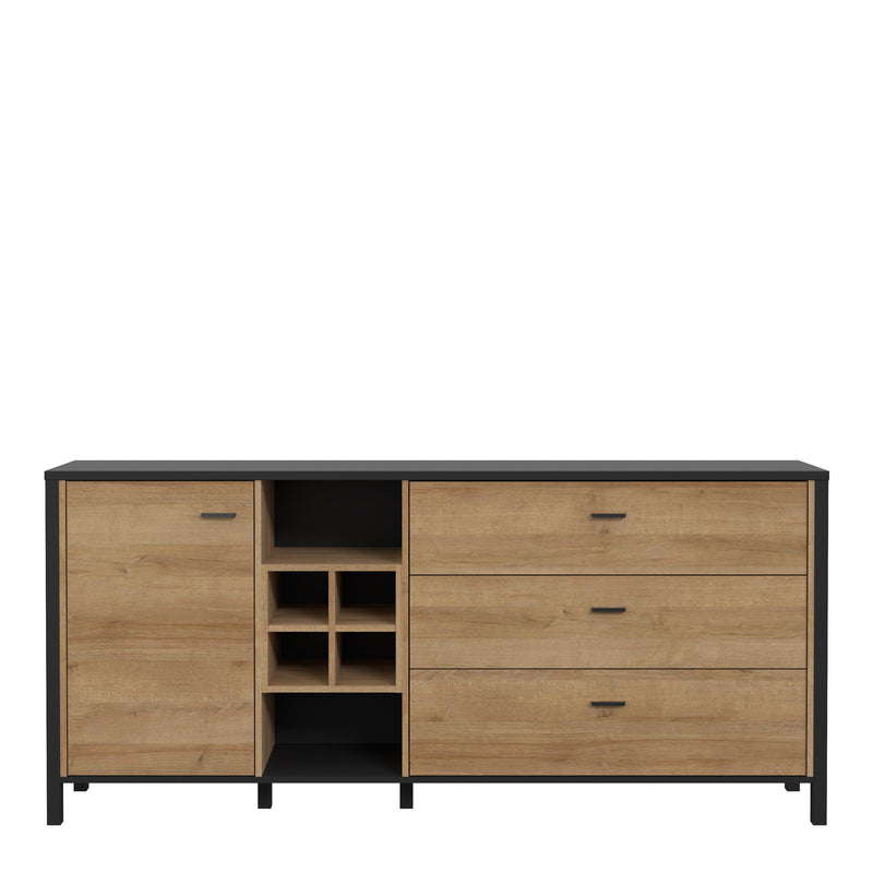 High Rock (Large) Sideboard in Matt Black/Riviera Oak — side angle