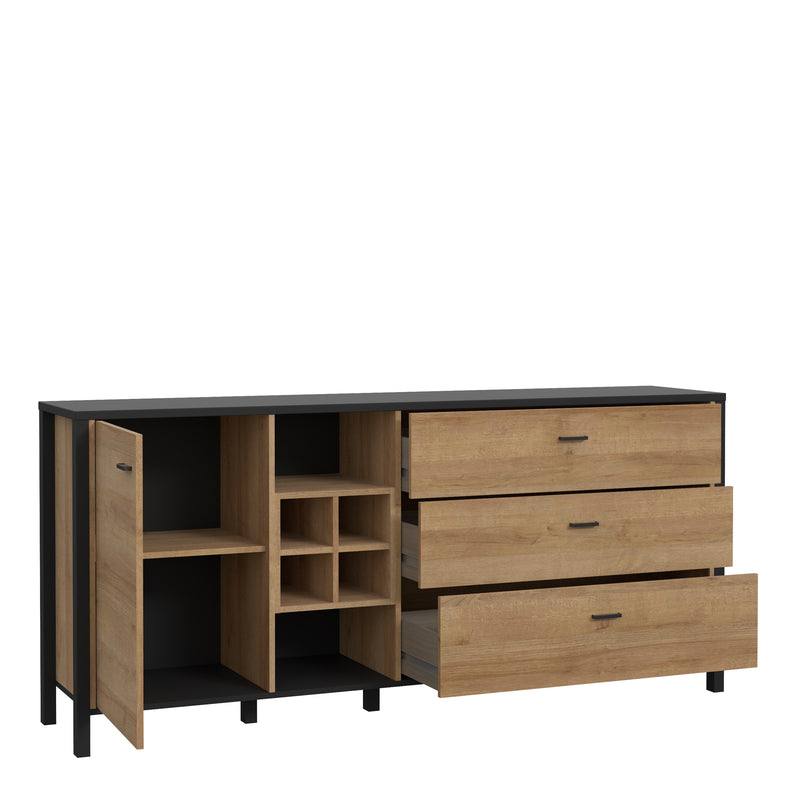 High Rock (Large) Sideboard in Matt Black/Riviera Oak — detail view