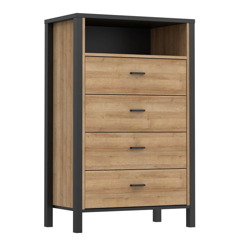High Rock Chest of 4 Drawers in Matt Black/Riviera Oak — front view