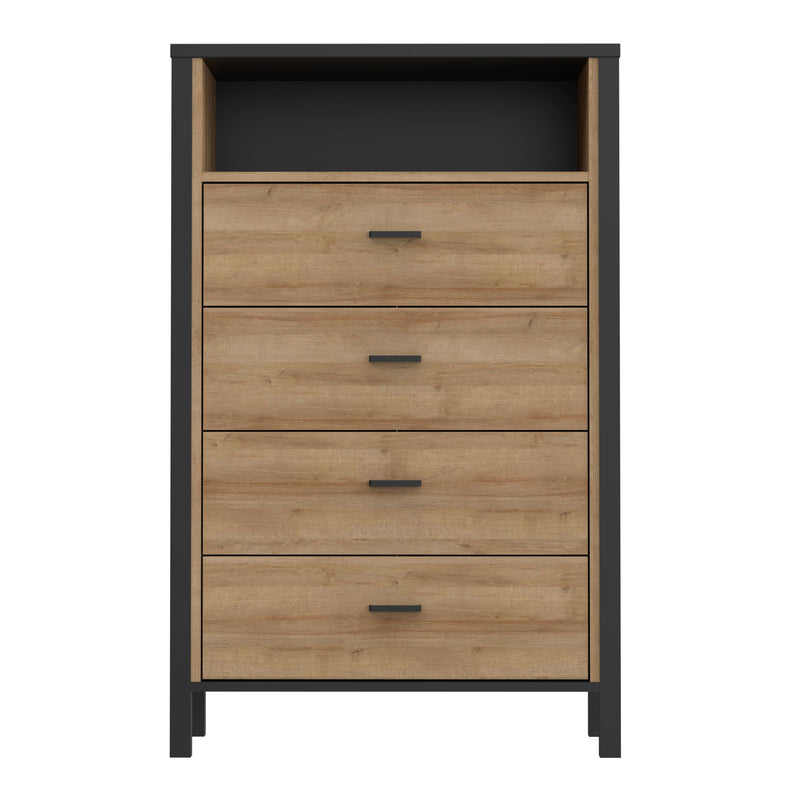 High Rock Chest of 4 Drawers in Matt Black/Riviera Oak — side angle