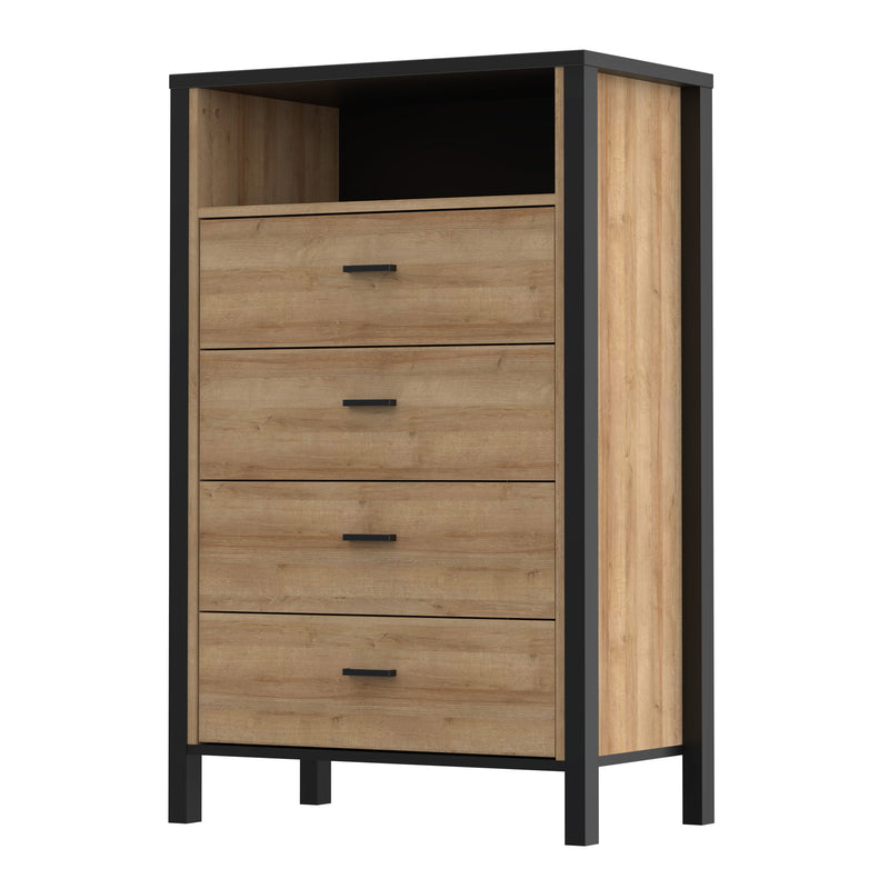 High Rock Chest of 4 Drawers in Matt Black/Riviera Oak — detail view
