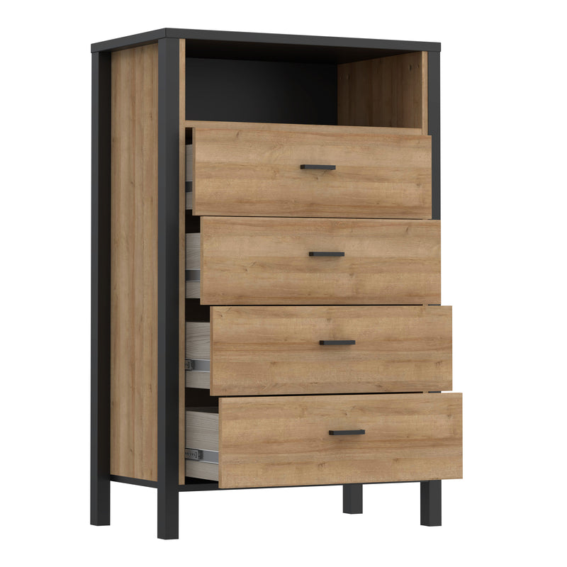 High Rock Chest of 4 Drawers in Matt Black/Riviera Oak — alternative angle