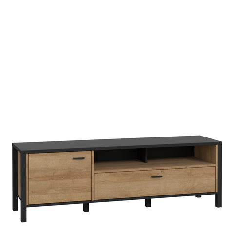 High Rock TV Unit in Matt Black/Riviera Oak — front view