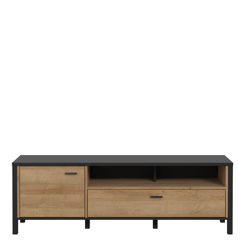 High Rock TV Unit in Matt Black/Riviera Oak — side angle