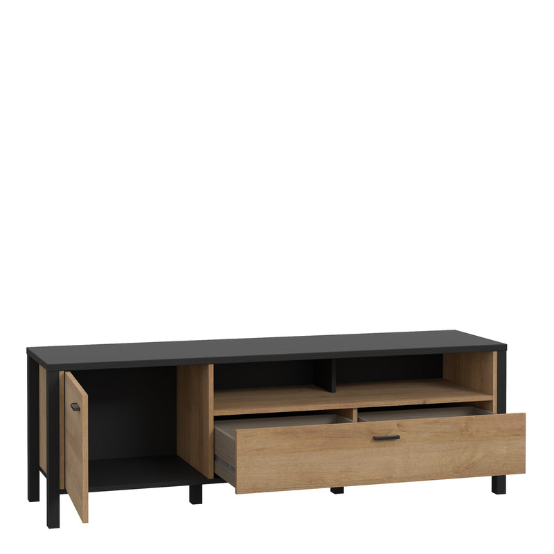 High Rock TV Unit in Matt Black/Riviera Oak — detail view
