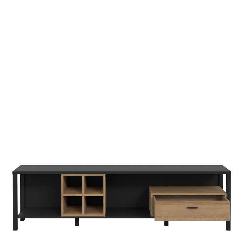 High Rock Wide TV Unit in Matt Black/Riviera Oak — alternative angle