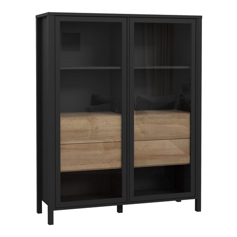 High Rock Extra Wide Display Cabinet in Matt Black/Riviera Oak — front view