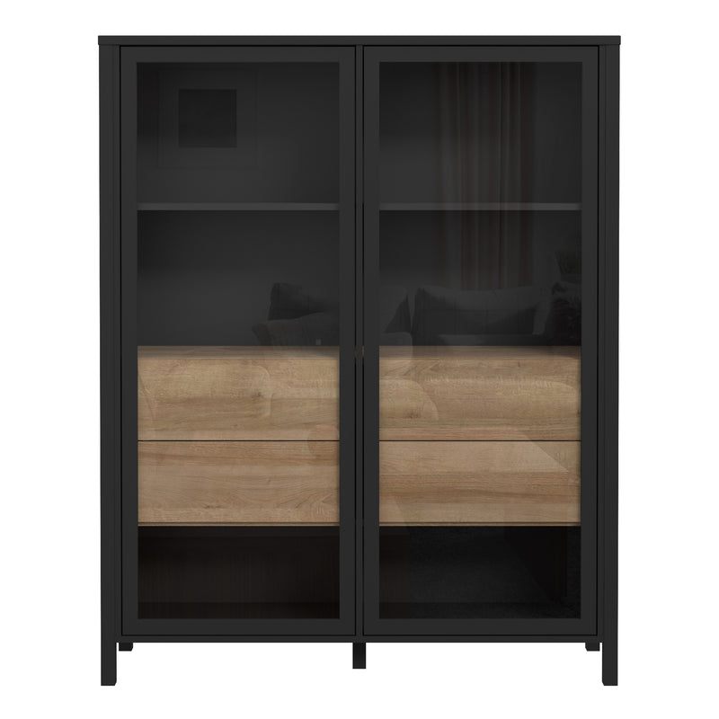 High Rock Extra Wide Display Cabinet in Matt Black/Riviera Oak — side angle
