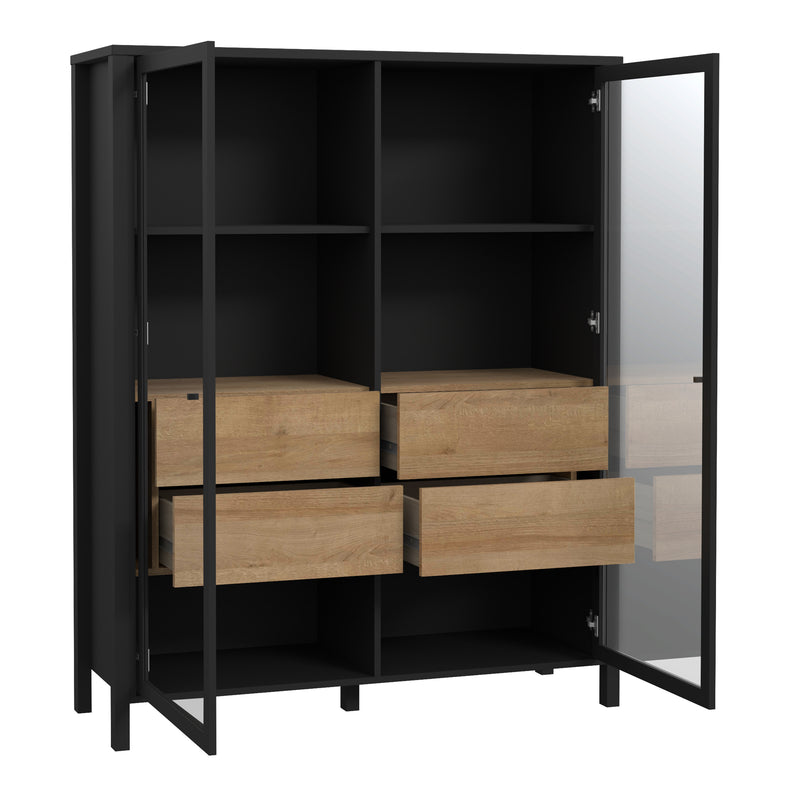 High Rock Extra Wide Display Cabinet in Matt Black/Riviera Oak — detail view