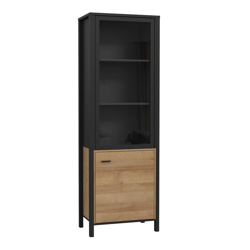 High Rock Wide Display Cabinet in Matt Black/Riviera Oak — front view
