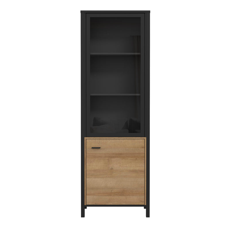 High Rock Wide Display Cabinet in Matt Black/Riviera Oak — side angle
