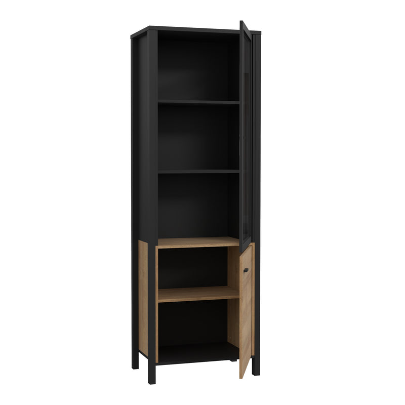 High Rock Wide Display Cabinet in Matt Black/Riviera Oak — detail view