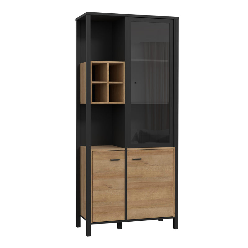 High Rock Display Cabinet in Matt Black/Riviera Oak — front view