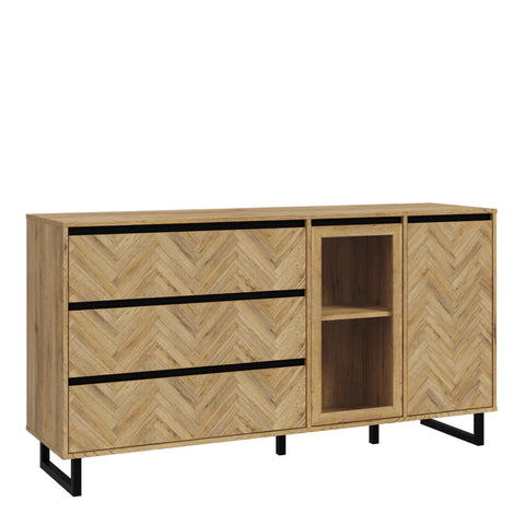 Nikomedes Sideboard in Spica Oak/Matt Black/Bartex Oak — front view