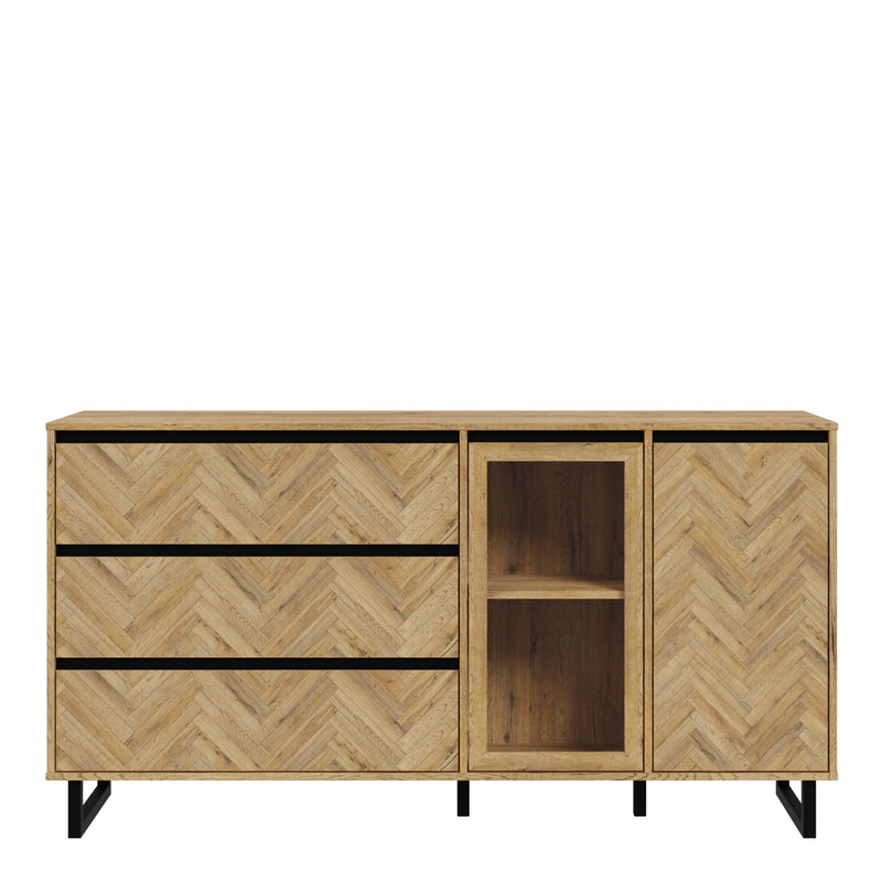 Nikomedes Sideboard in Spica Oak/Matt Black/Bartex Oak — side angle