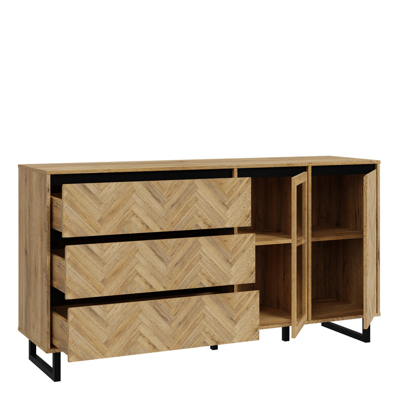Nikomedes Sideboard in Spica Oak/Matt Black/Bartex Oak — detail view