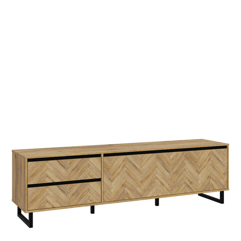 Nikomedes TV Unit  in Spica Oak/Matt Black/Bartex Oak — front view