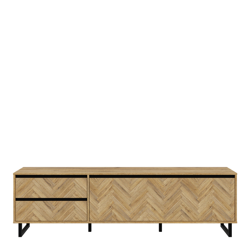 Nikomedes TV Unit  in Spica Oak/Matt Black/Bartex Oak — side angle