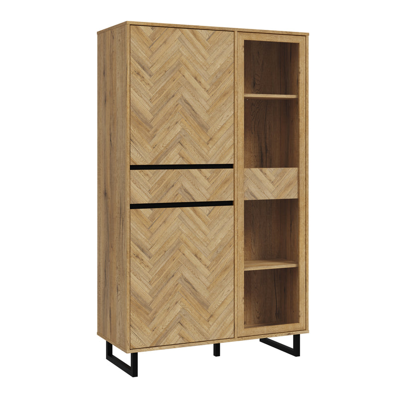 Nikomedes Display Cabinet in Spica Oak/Matt Black/Bartex Oak — front view