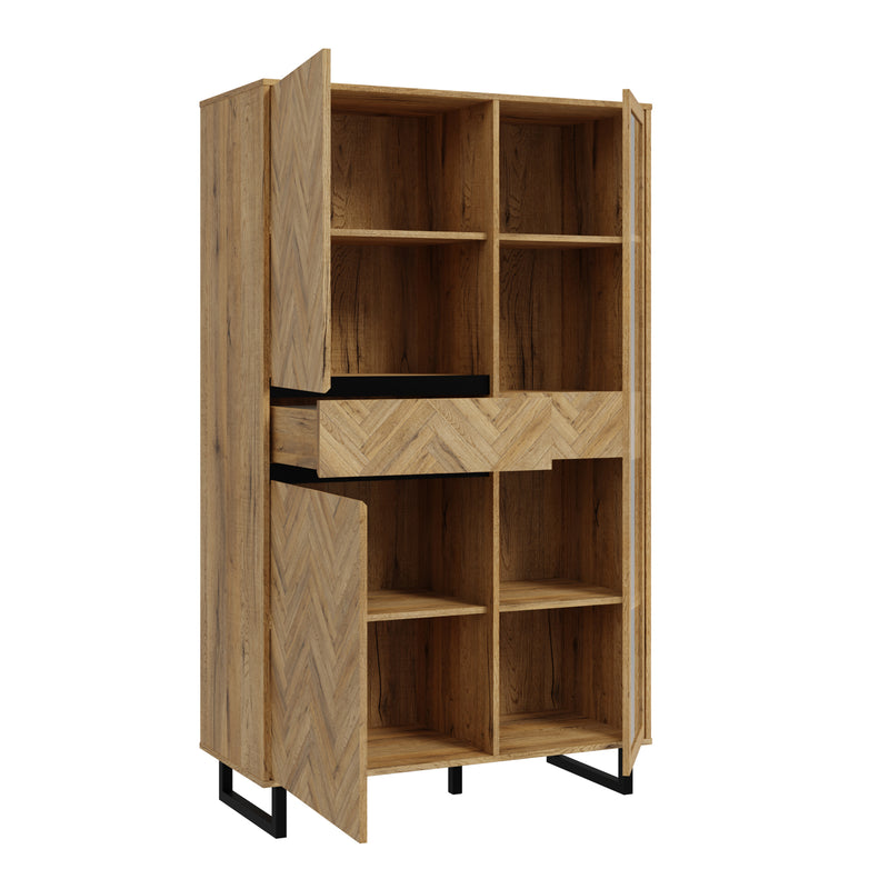 Nikomedes Display Cabinet in Spica Oak/Matt Black/Bartex Oak — detail view