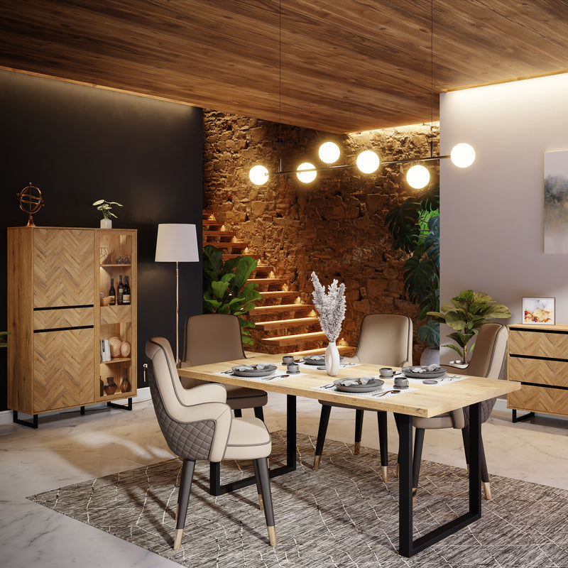 Nikomedes Display Cabinet in Spica Oak/Matt Black/Bartex Oak — lifestyle setting
