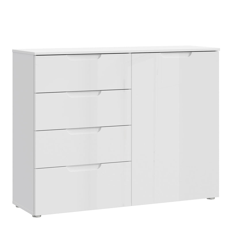 Sienna 4 Chest of Drawers 1 Door in White/White High Gloss — front view