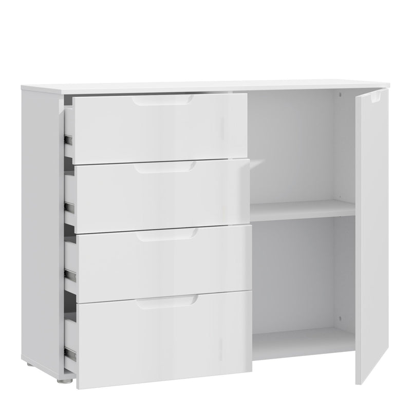 Sienna 4 Chest of Drawers 1 Door in White/White High Gloss — side angle