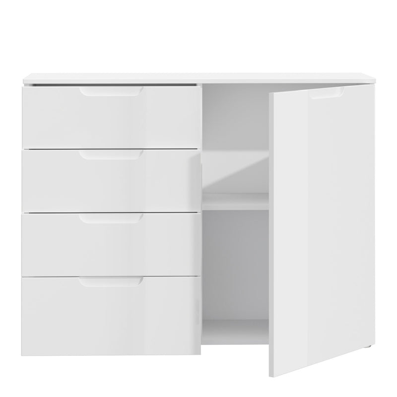 Sienna 4 Chest of Drawers 1 Door in White/White High Gloss — detail view