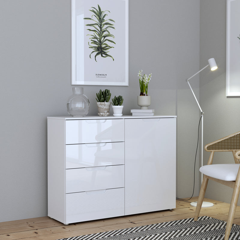 Sienna 4 Chest of Drawers 1 Door in White/White High Gloss — alternative angle