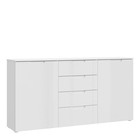 Sienna Wide Chest of 4 Drawers and 2 Doors in White/White High Gloss — front view