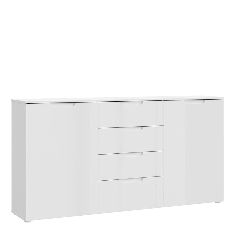 Sienna Wide Chest of 4 Drawers and 2 Doors in White/White High Gloss — front view