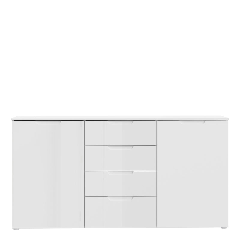Sienna Wide Chest of 4 Drawers and 2 Doors in White/White High Gloss — side angle