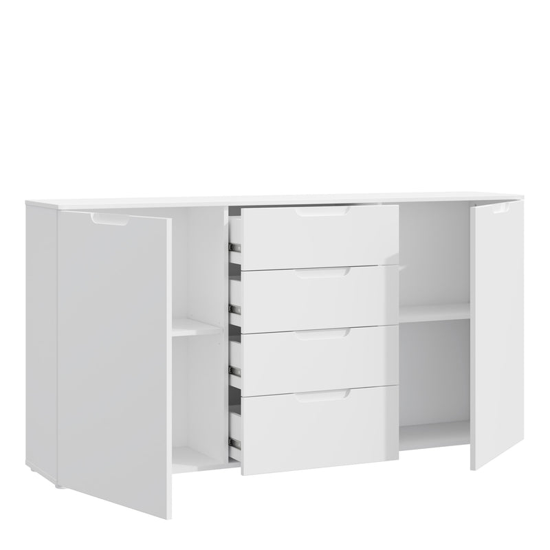 Sienna Wide Chest of 4 Drawers and 2 Doors in White/White High Gloss — detail view