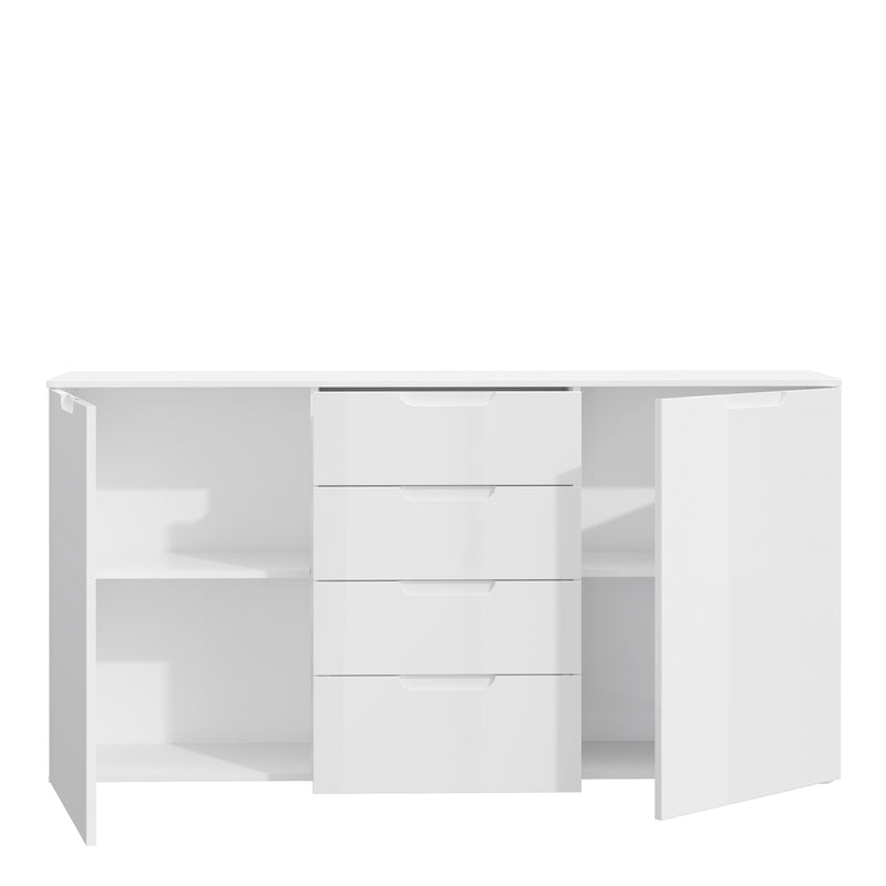 Sienna Wide Chest of 4 Drawers and 2 Doors in White/White High Gloss — alternative angle