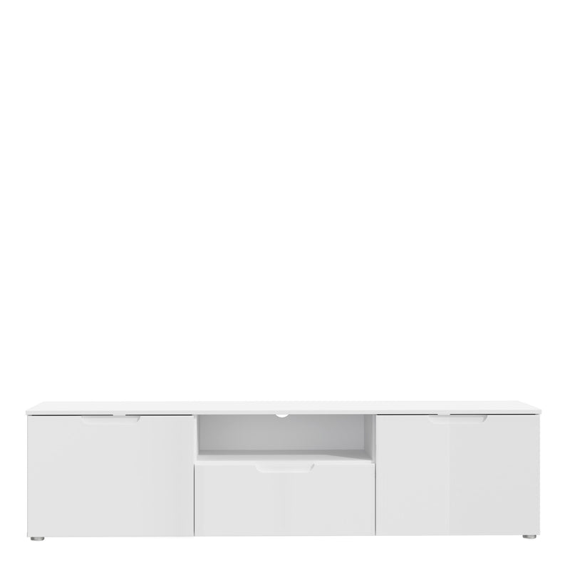 Sienna TV Unit  in White/White High Gloss — side angle