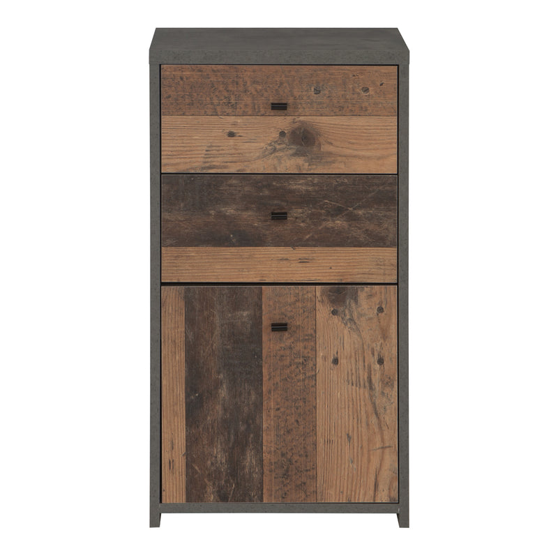 Best Chest Storage Cabinet 2 Drawers 1 Door in Concrete Optic Dark Grey/Old — side angle