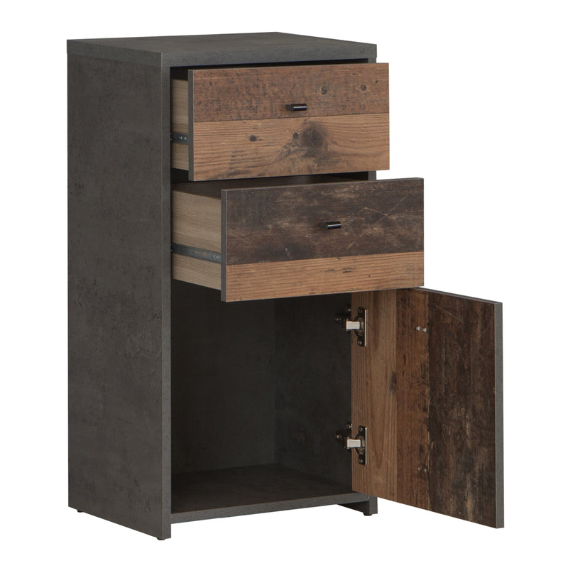 Best Chest Storage Cabinet 2 Drawers 1 Door in Concrete Optic Dark Grey/Old — detail view