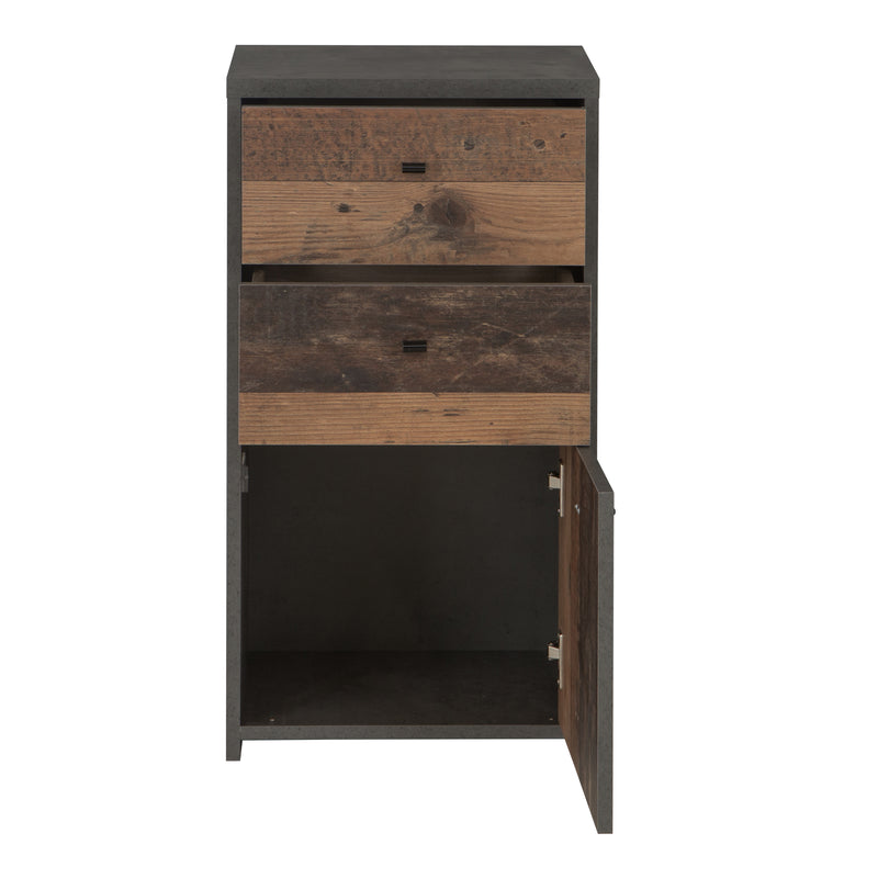 Best Chest Storage Cabinet 2 Drawers 1 Door in Concrete Optic Dark Grey/Old — alternative angle