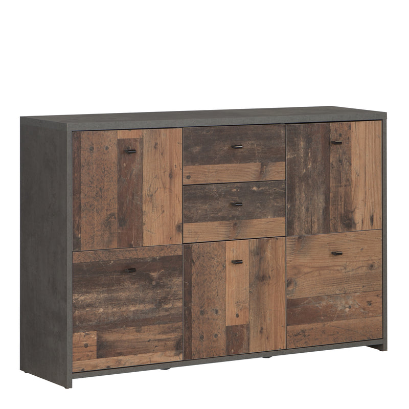 Best Chest Storage Cabinet with 2 Drawers and 5 Doors in Concrete Optic Dark Grey/Old — front view