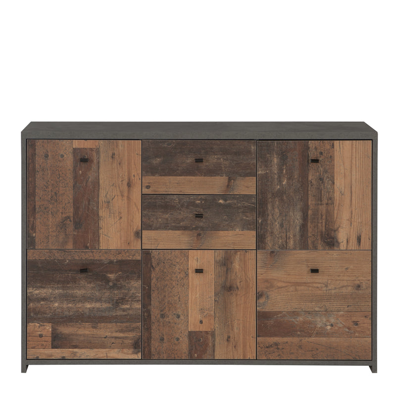 Best Chest Storage Cabinet with 2 Drawers and 5 Doors in Concrete Optic Dark Grey/Old — side angle