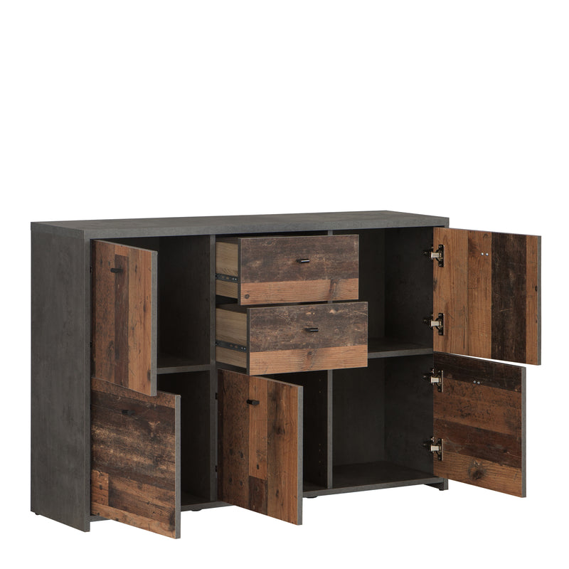 Best Chest Storage Cabinet with 2 Drawers and 5 Doors in Concrete Optic Dark Grey/Old — detail view