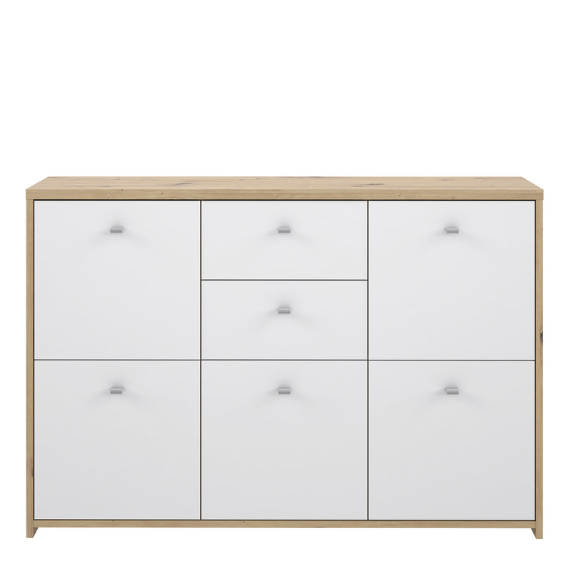Best Chest Storage Cabinet with 2 Drawers and 5 Doors in Artisan Oak/White — side angle