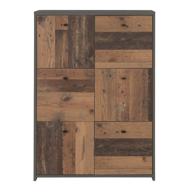 Best Chest Storage Cabinet with 6 Doors in Concrete Optic Dark Grey/Old — side angle