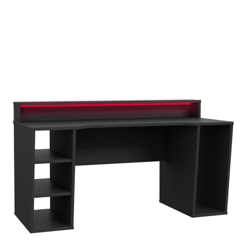 Tezaur Black Gaming Desk 2 Shelves with Colour Changing LED — front view