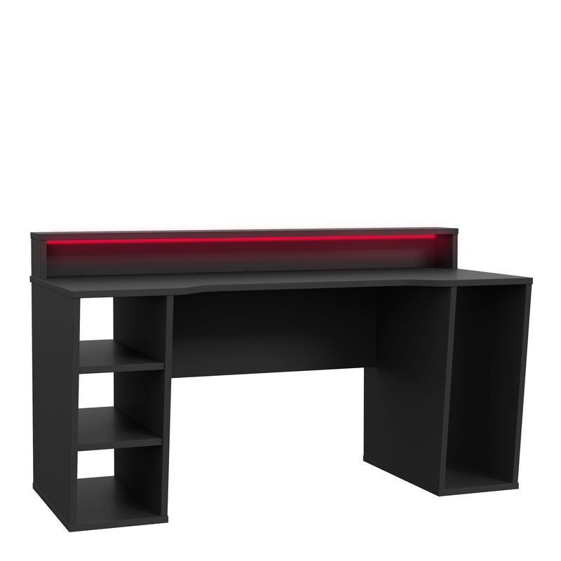 Tezaur Black Gaming Desk 2 Shelves with Colour Changing LED — front view