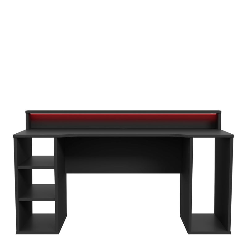 Tezaur Black Gaming Desk 2 Shelves with Colour Changing LED — side angle