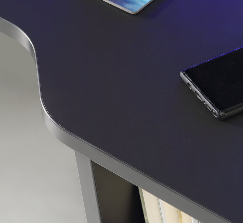 Tezaur Black Gaming Desk 2 Shelves with Colour Changing LED — alternative angle